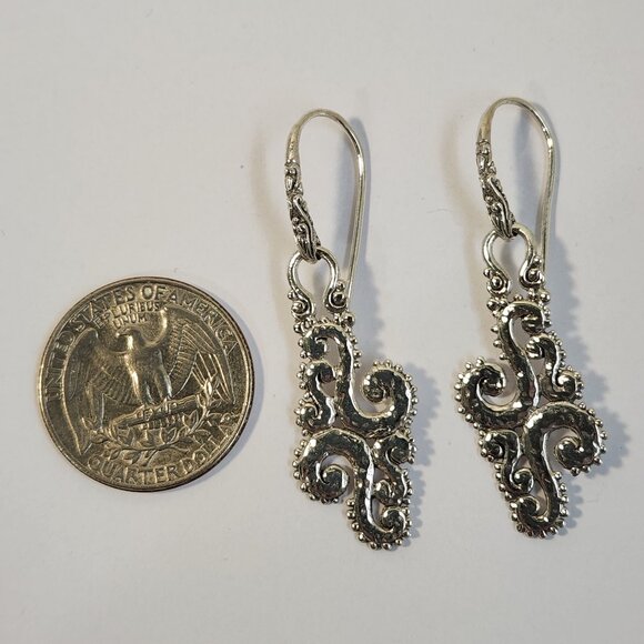 NIB VTG 5.60g GORGEOUS 925 Swirl Dangle Artisian Bali Hook Earrings - Picture 1 of 14